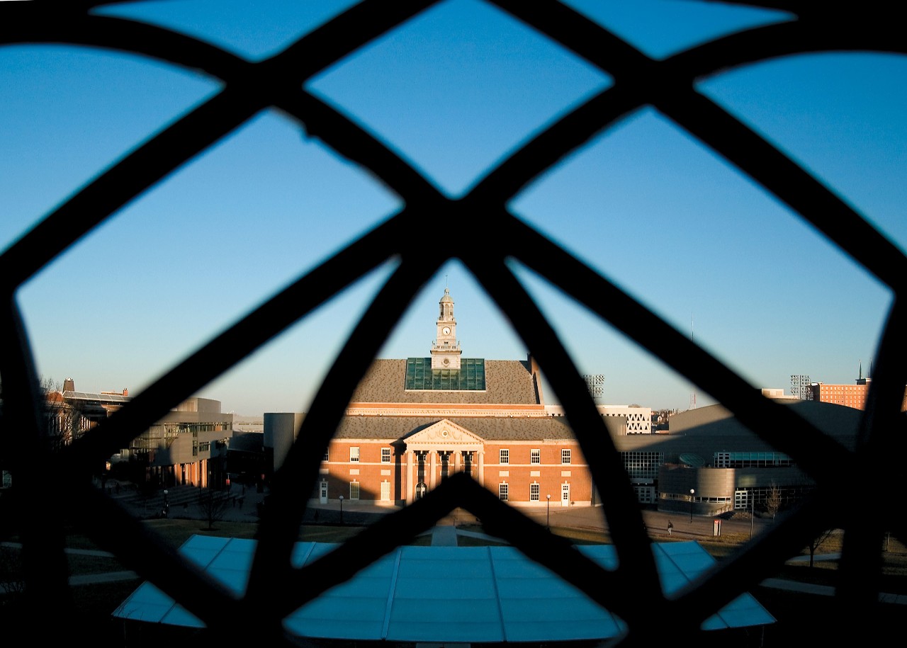 Tangeman University Center seen from a window in Arts and Sciences Hall