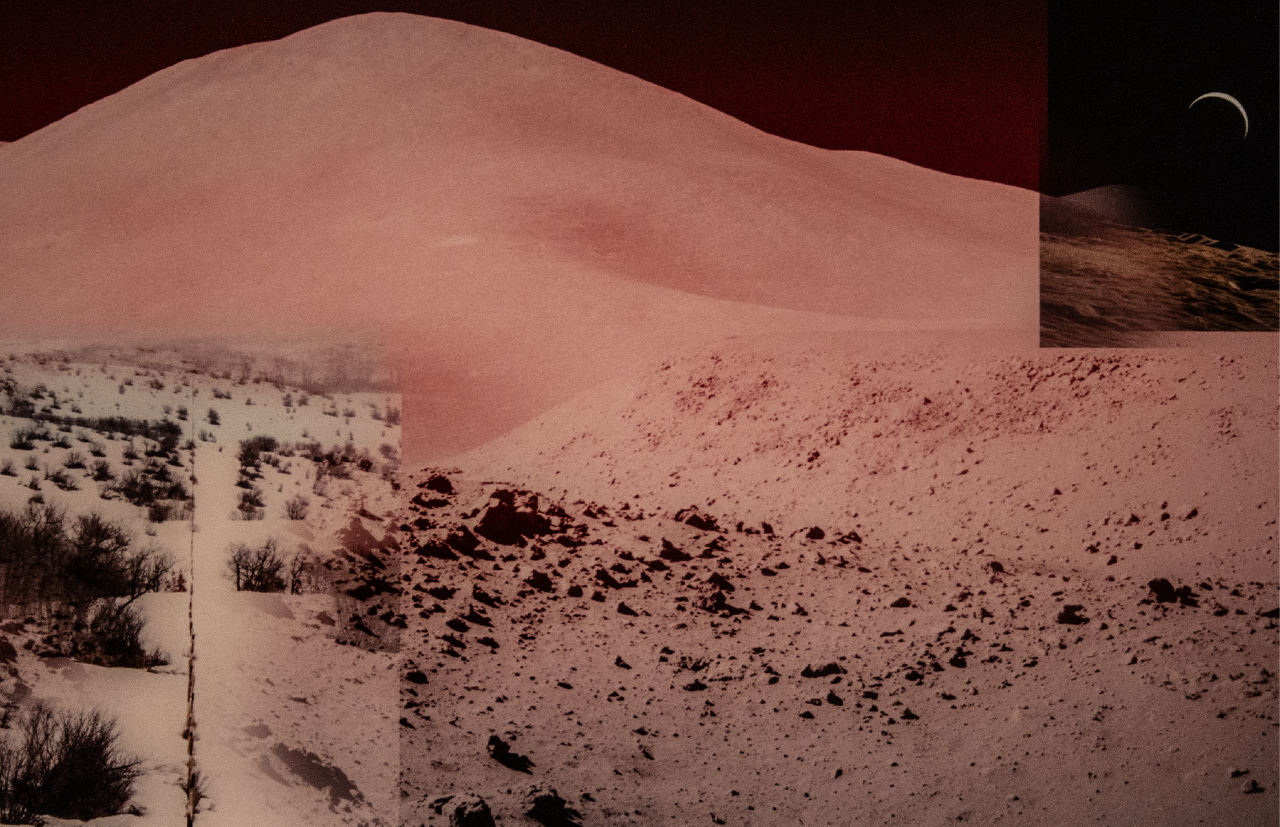 Hadley Rille and Hadley Delta with Barbed Wire Fence and Crescent Earth, 2017 close up